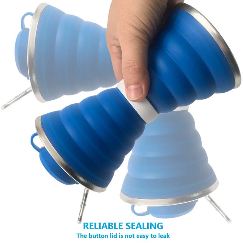 SEMETOR Collapsible Water Bottle, Camping Cup With Carabiner, Reuseable Silicone Foldable Leak Proof Portable Sports Travel Water Bottles For Outdoor, Travel Gym Hiking, BPA Free, Cycling Cups with Carabiner - Image 3